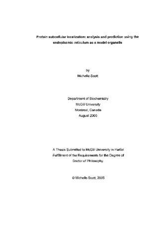 Protein subcellular localization : analysis and prediction using the endoplasmic reticulum as a model organelle. thumbnail