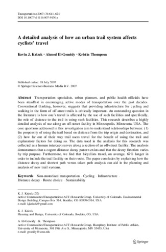 A detailed analysis of how an urban trail system affects cyclists’ travel thumbnail