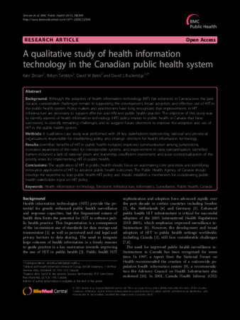 A qualitative study of health information technology in the Canadian public health system thumbnail