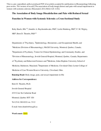 The association of body image dissatisfaction and pain with reduced sexual function in women with systemic sclerosis thumbnail