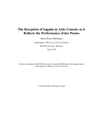 The reception of Sappho in Attic comedy as it reflects the performance of her poems thumbnail
