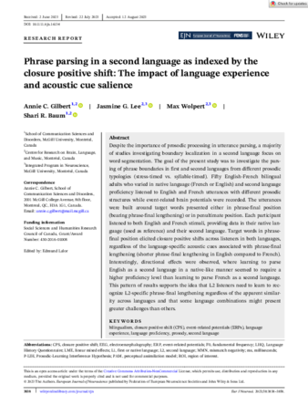 Phrase parsing in a second language as indexed by the closure positive shift: The impact of language experience and acoustic cue salience thumbnail