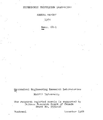 Hypersonic propulsion laboratory. Annual report 1964 thumbnail