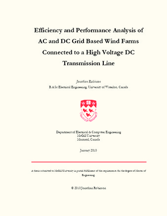 Efficiency and performance analysis of AC and DC grid based wind farms connected to a high voltage DC transmission line thumbnail