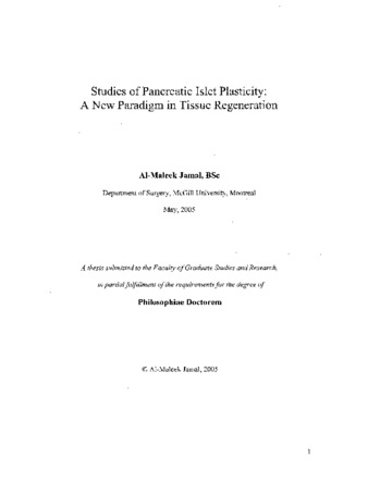 Studies of pancreatic islet plasticity : a new paradigm in tissue regeneration thumbnail