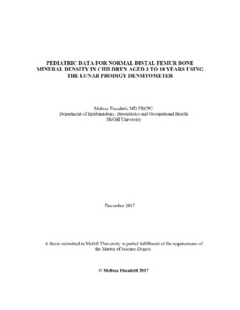 Pediatric data for normal distal femur bone mineral density in children aged 3 to 18 years using the lunar prodigy densitometer thumbnail