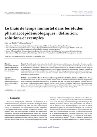 Le biais de temps immortel dans les études pharmacoépidémiologiques : définition, solutions et exemples thumbnail