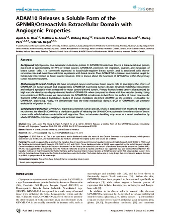 ADAM10 Releases a Soluble Form of the GPNMB/Osteoactivin Extracellular Domain with Angiogenic Properties thumbnail