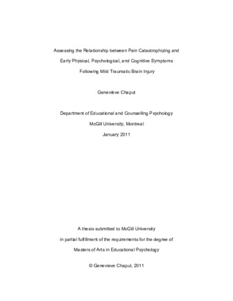 Assessing the relationship between pain catastrophizing and early physical, psychological and cognitive symptoms following a mild traumatic brain injury thumbnail