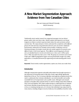 A New Market Segmentation Approach: Evidence from Two Canadian Cities thumbnail