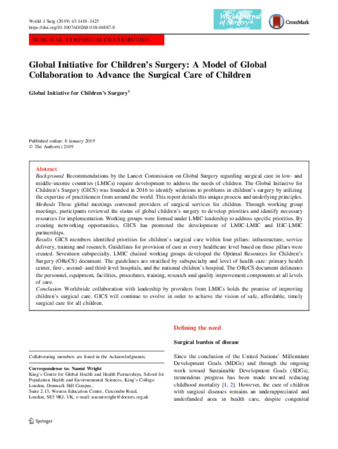 Global Initiative for Children’s Surgery: A Model of Global Collaboration to Advance the Surgical Care of Children thumbnail