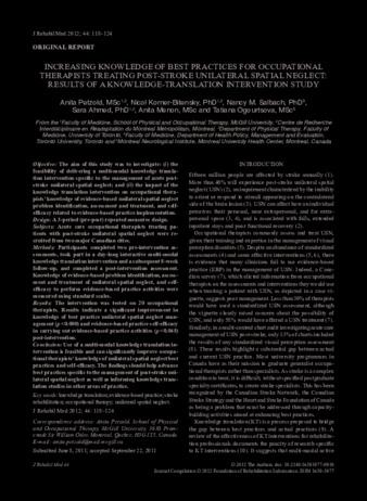 Increasing knowledge of best practices for occupational therapists treating post-stroke unilateral spatial neglect: Results of a knowledge-translation intervention study thumbnail