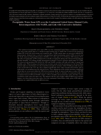 Precipitable Water from GPS over the Continental United States: Diurnal Cycle, Intercomparisons with NARR, and Link with Convective Initiation thumbnail