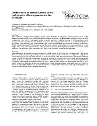 On the effects of animal burrows on the performance of homogeneous earthen structures  thumbnail