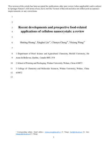 Recent developments and prospective food-related applications of cellulose nanocrystals: a review thumbnail