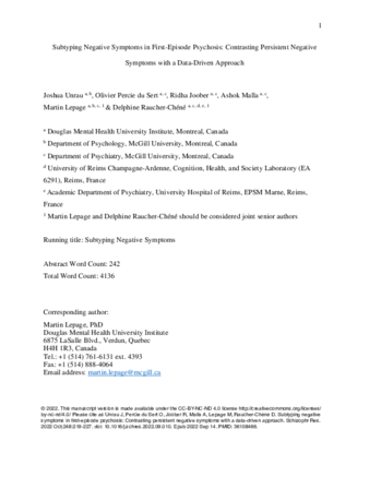 Subtyping Negative Symptoms in First-Episode Psychosis: Contrasting Persistent Negative Symptoms with a Data-Driven Approach  thumbnail