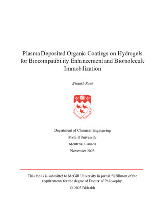 Plasma Deposited Organic Coatings on Hydrogels for Biocompatibility Enhancement and Biomolecule Immobilization thumbnail