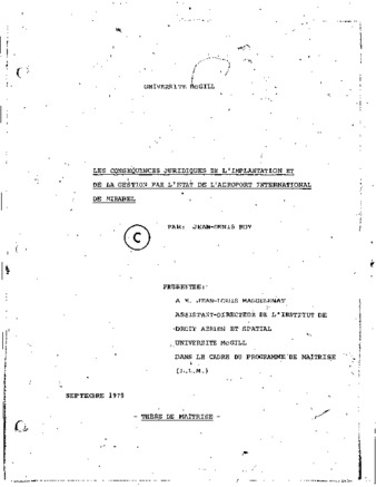 Les conséquences juridiques de l'implantation et de la gestion par l'Etat de l'aéroport international de Mirabel / thumbnail