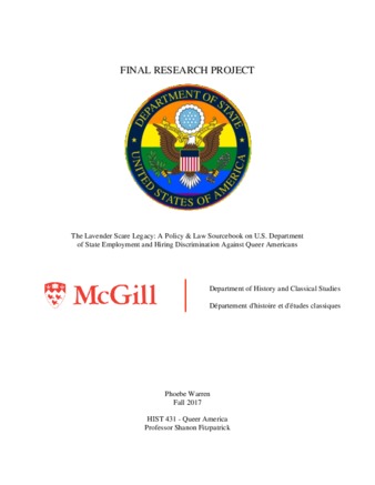 The Lavender Scare Legacy: A Policy & Law Sourcebook on U.S. Department of State Employment and Hiring Discrimination Against Queer Americans thumbnail