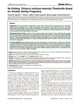 Re-Visiting Trichuris trichiura Intensity Thresholds Based on Anemia during Pregnancy thumbnail