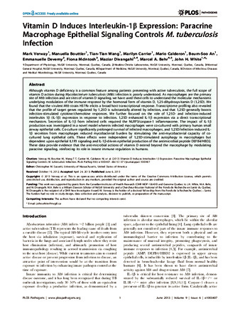 Vitamin D Induces Interleukin-1β Expression: Paracrine Macrophage Epithelial Signaling ControlsM. tuberculosis Infection thumbnail