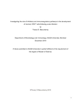 Investigating the role of inhibitory and immunoregulatory pathways in the development of memory CD8 T cells following acute infection thumbnail