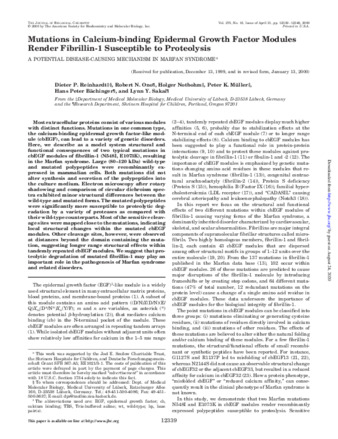 Mutations in Calcium-binding Epidermal Growth Factor Modules Render Fibrillin-1 Susceptible to Proteolysis A POTENTIAL DISEASE-CAUSING MECHANISM IN MARFAN SYNDROME thumbnail