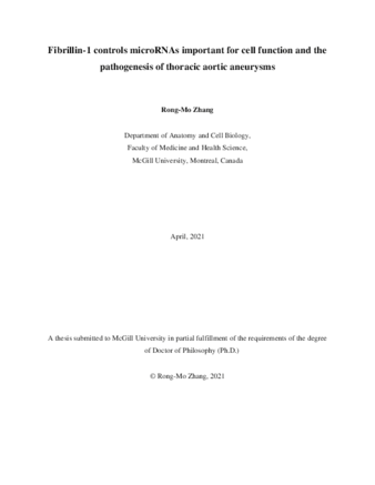 Fibrillin-1 controls microRNAs important for cell function and the pathogenesis of thoracic aortic aneurysms thumbnail