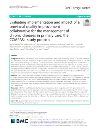 Evaluating implementation and impact of a provincial quality improvement collaborative for the management of chronic diseases in primary care: the COMPAS+ study protocol thumbnail