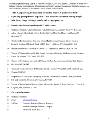 "Apparently, you can only be treated once": A qualitative study exploring perceptions of hepatitis C and access to treatment among people who inject drugs visiting a needle and syringe program thumbnail