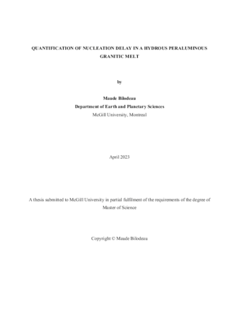 Quantification of nucleation delay in a hydrous peraluminous granitic melt thumbnail