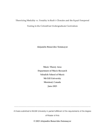 Theorizing modality vs. tonality in Bach’s chorales and the equal-tempered tuning in the colombian undergraduate curriculum thumbnail