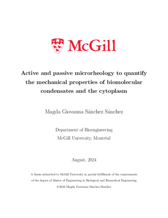 Active and passive microrheology to quantify the mechanical properties of biomolecular condensates and the cytoplasm thumbnail