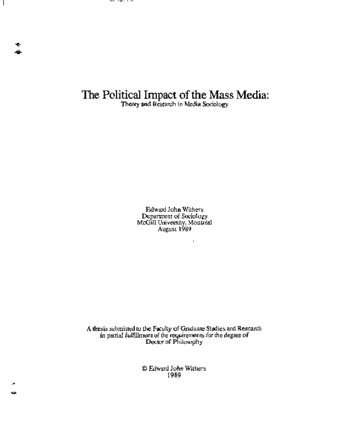 The political impact of the mass media : theory and research in media sociology thumbnail