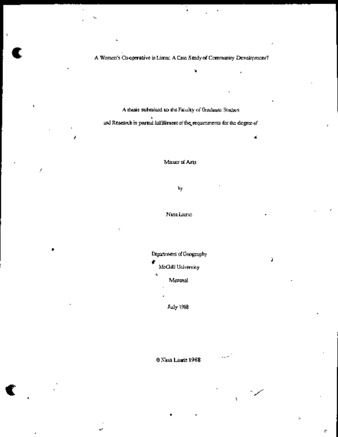 A women's co-operative in Lima : a case study of community development thumbnail