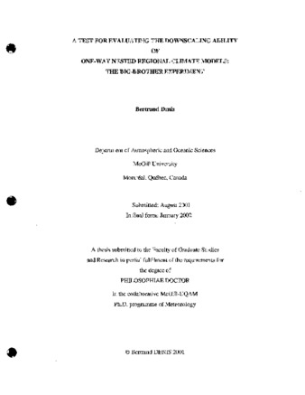 A test for evaluating the downscaling ability of one-way nested regional climate models : the big-brother experiment thumbnail