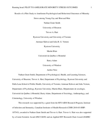 Results of a Pilot Study to Ameliorate Psychological and Behavioral Outcomes of Minority Stress among Young Gay and Bisexual Men thumbnail
