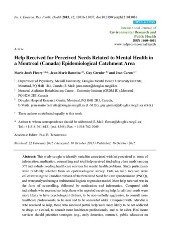 Help Received for Perceived Needs Related to Mental Health in a Montreal (Canada) Epidemiological Catchment Area thumbnail