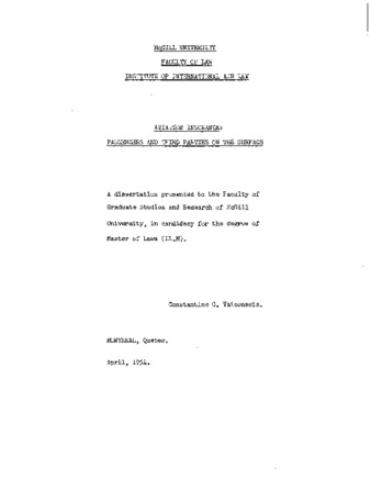 Aviation Insurance: Passengers and Third Parties on the Surface. thumbnail