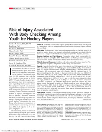 Risk of Injury Associated With Body Checking Among Youth Ice Hockey Players thumbnail