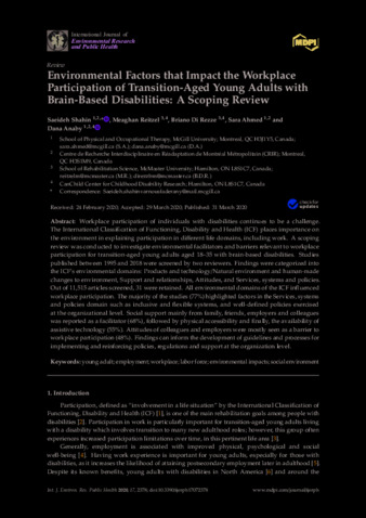 Environmental Factors that Impact the Workplace Participation of Transition-Aged Young Adults with Brain-Based Disabilities: A Scoping Review thumbnail