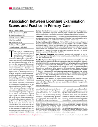 Association Between Licensure Examination Scores and Practice in Primary Care thumbnail