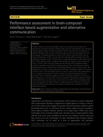 Performance assessment in brain-computer interface-based augmentative and alternative communication thumbnail