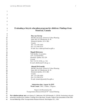 Evaluating a bicycle education program for children: Findings from Montreal, Canada. thumbnail