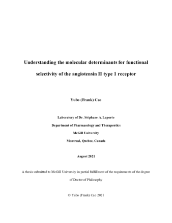 Understanding the molecular determinants for functional selectivity of the angiotensin II type 1 receptor thumbnail