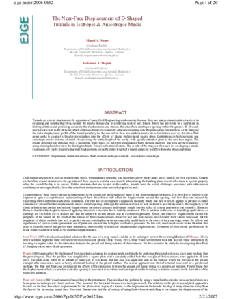 The Near-Face Displacement of D-Shaped Tunnels in Isotropic & Anisotropic Media thumbnail