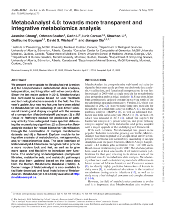 MetaboAnalyst 4.0: towards more transparent and integrative metabolomics analysis thumbnail