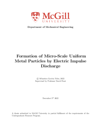 Formation of Micro-Scale Uniform Metal Particles by Electric Impulse Discharge thumbnail