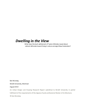 Dwelling in the view: what does the bach settlement of Taylors Mistake reveal about cultural attitudes toward living in nature amongst New Zealanders thumbnail