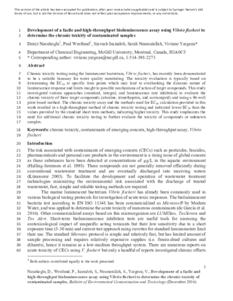 Development of a facile and high-throughput bioluminescence assay using Vibrio fischeri to determine the chronic toxicity of contaminated samples thumbnail